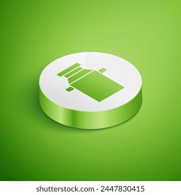 Isometric Can container for milk icon isolated on green background. White circle button. Vector