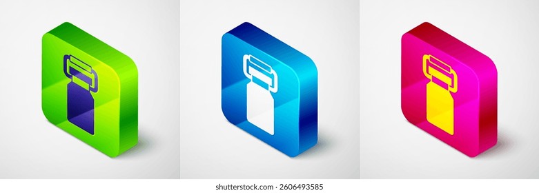Isometric Can container for milk icon isolated on grey background. Square button. Vector
