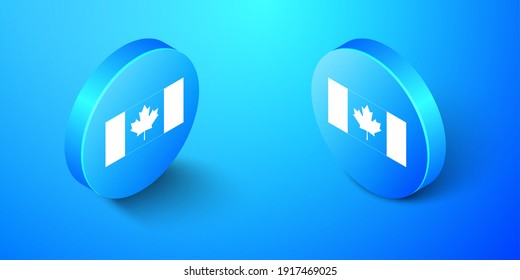 Isometric Canada flag icon isolated on blue background. Blue circle button. Vector.