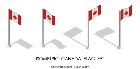 bandera isométrica de Canadá en posición estática y en movimiento en asta de asta. 3.ᵉʳ vector