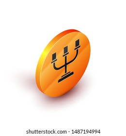 Isometric Candlestick icon isolated on white background. Orange circle button. Vector Illustration