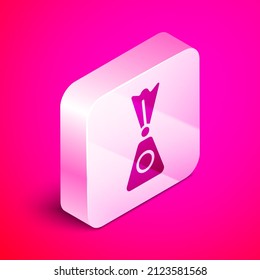 Isometric Candy icon isolated on pink background. Silver square button. Vector