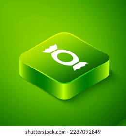 Isometric Candy icon isolated on green background. Happy Halloween party. Green square button. Vector