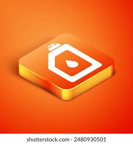 Isometric Canister for motor machine oil icon isolated on orange background. Oil gallon. Oil change service and repair. Engine oil sign.  Vector