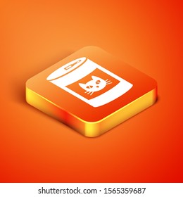 Isometric Canned food for cat icon isolated on orange background. Food for animals. Pet dog food can.  Vector Illustration
