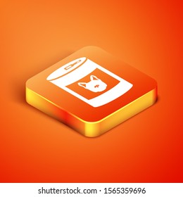 Isometric Canned food for dog icon isolated on orange background. Food for animals. Pet dog food can.  Vector Illustration