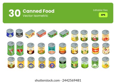 Isometric Canned Food Illustrations Collection