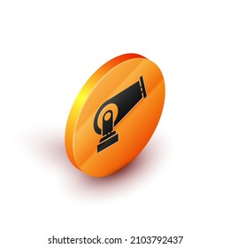Isometrisches Cannon-Symbol einzeln auf weißem Hintergrund. orangefarbene Kreistaste. Vektorgrafik