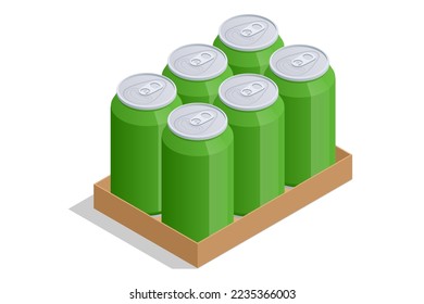 Isometric Cans of beer isolated on white. Aluminum cans. Isolated beer pack, alcoholic drink.