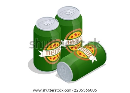 Isometric Cans of beer isolated on white. Aluminum cans. Isolated beer pack, alcoholic drink.