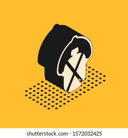 Isometric Canteen water bottle icon isolated on yellow background. Tourist flask icon. Jar of water use in the campaign.  Vector Illustration