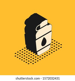 Isometric Canteen water bottle icon isolated on yellow background. Tourist flask icon. Jar of water use in the campaign.  Vector Illustration