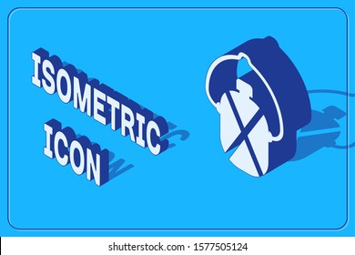 Isometric Canteen water bottle icon isolated on blue background. Tourist flask icon. Jar of water use in the campaign.  Vector Illustration