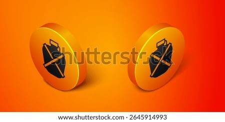 Isometric Canteen water bottle icon isolated on orange background. Tourist flask icon. Jar of water use in the campaign. Orange circle button. Vector