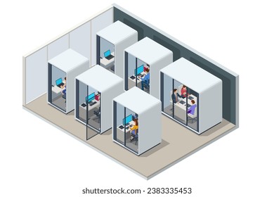 Isometric Capsule Office Pod. Movable Portable Meeting Soundproof Booth Acoustic Private Office Meeting Pod Phone Booth Office Working Studio Sound Booth.