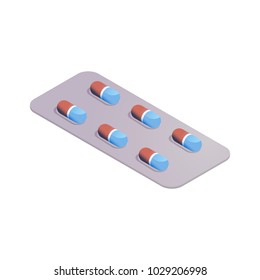 Isometric capsule pills package icon vector concept illustration