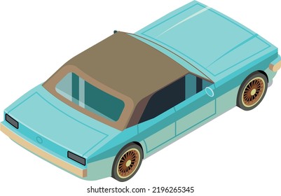 Isometric car back view. Old auto icon