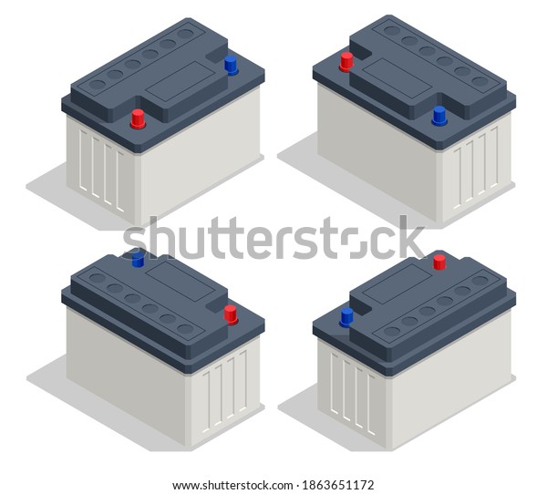 Isometric Car Battery icon
Isolated on White Background. Accumulator Battery Energy Power and
Electricity Accumulator Battery. Recyclable elements of vehicle
battery.