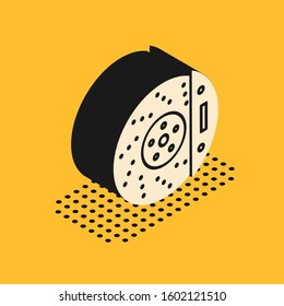 Isometric Car brake disk with caliper icon isolated on yellow background.  Vector Illustration