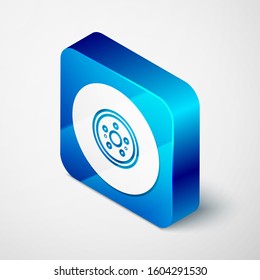 Isometric Car brake disk icon isolated on white background. Blue square button. Vector Illustration