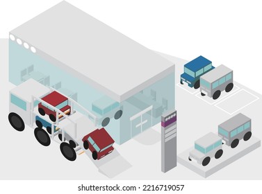 Isometric Car Dealership And Carrier Car