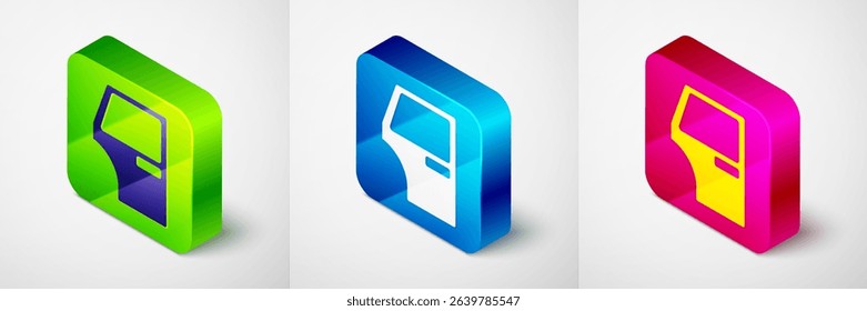 Isometric Car door icon isolated on grey background. Square button. Vector
