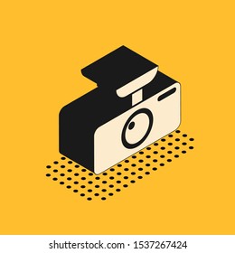 Isometric Car DVR icon isolated on yellow background. Car digital video recorder icon.  Vector Illustration