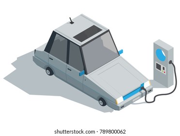 Isometric Car With Electric Charging Station