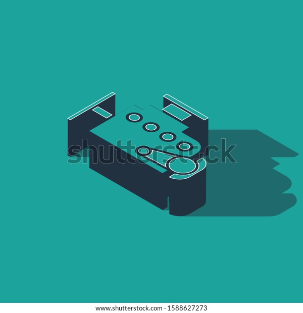 Isometric Car engine icon isolated on green\
background.  Vector\
Illustration