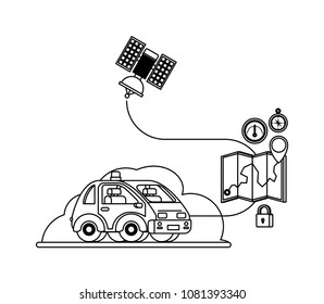 isometric car with gps service icons