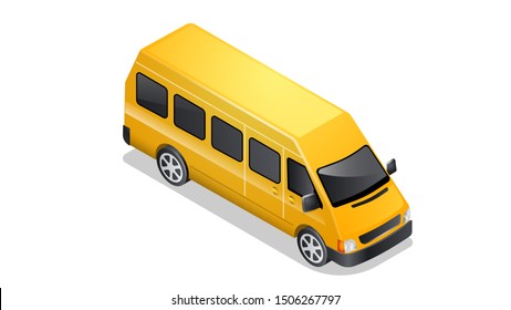 Isometric car icon isolated on white background. Vehicles for passenger transportation, yellow taxi mini van with shadow and highlights