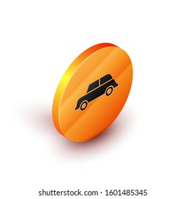 Isometric Car icon isolated on white background. Orange circle button. Vector Illustration