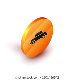 Isometric Car icon isolated on white background. Orange circle button. Vector Illustration