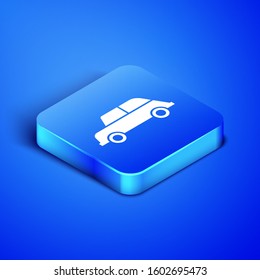 Isometric Car icon isolated on blue background. Blue square button. Vector Illustration