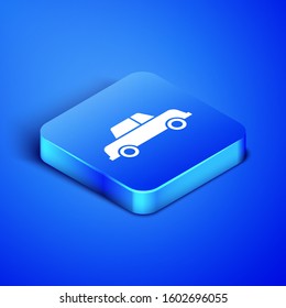 Isometric Car icon isolated on blue background. Blue square button. Vector Illustration