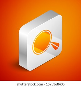 Isometric Car mirror icon isolated on orange background. Silver square button. Vector Illustration