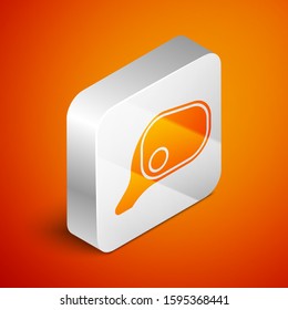 Isometric Car mirror icon isolated on orange background. Silver square button. Vector Illustration