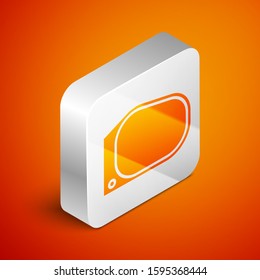 Isometric Car mirror icon isolated on orange background. Silver square button. Vector Illustration