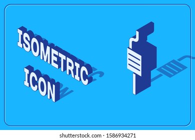 Isometric Car muffler icon isolated on blue background. Exhaust pipe.  Vector Illustration