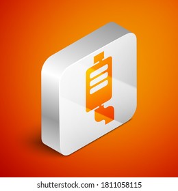 Isometric Car muffler icon isolated on orange background. Exhaust pipe. Silver square button. Vector.
