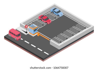 isometric car park, vector illustration