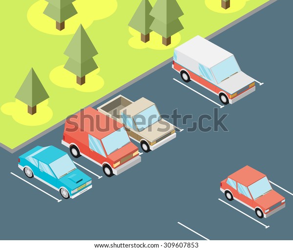 Isometric car parked. Flat\
vector