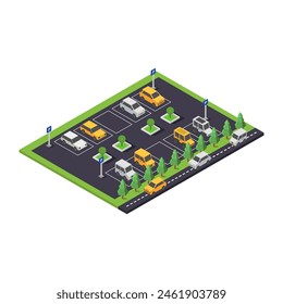 Isometric car parking illustrated on white background