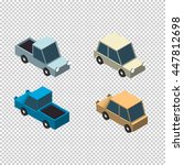 Isometric car and pick up 3d icons set isolated vector illustration