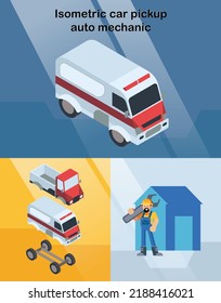 
Isometric car pickup auto mechanic