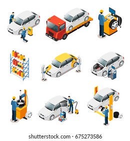 Isometric Car Repair Services Set