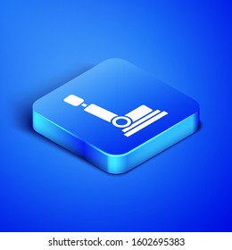 Isometric Car seat icon isolated on blue background. Car armchair. Blue square button. Vector Illustration