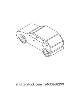 isometric car sedan, outline editable ,left , vector illustration
