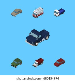 Isometric Car Set Of Armored, Freight, Car And Other Vector Objects. Also Includes Drive, Auto, Aid Elements.