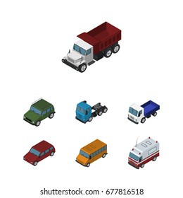 Isometric Car Set Of Armored, Lorry, Freight And Other Vector Objects. Also Includes Suv, Motor, Truck Elements.